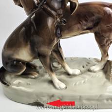 Podwójna figurka psy myśliwskie Retriever i Pointer Royal Dux czeskie Art Nouveau poł. XXw