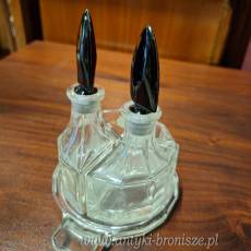 Zestaw oliwa/ocet - 3 szklane pojemniki Art Déco - poz.4321