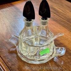 Zestaw oliwa/ocet - 3 szklane pojemniki Art Déco - poz.4321