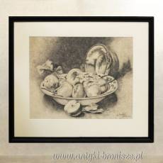 Martwa natura -owoce J. Brossillon Belgia 1929r Rysunek piórkiem 70/60