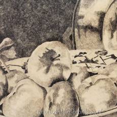 Martwa natura -owoce J. Brossillon Belgia 1929r Rysunek piórkiem 70/60