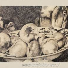 Martwa natura -owoce J. Brossillon Belgia 1929r Rysunek piórkiem 70/60
