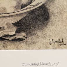 Martwa natura -owoce J. Brossillon Belgia 1929r Rysunek piórkiem 70/60