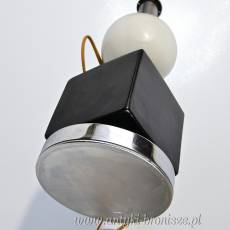 Lampa stołowa, geometryczna linia, ceramika i chrom Maison Barbie ? Francja lata 70-te 50/64cm
