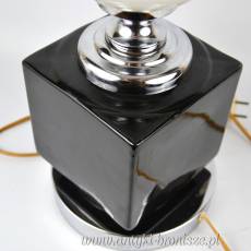 Lampa stołowa, geometryczna linia, ceramika i chrom Maison Barbie ? Francja lata 70-te 50/64cm