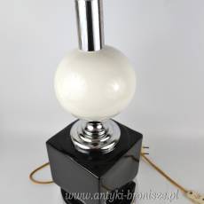 Lampa stołowa, geometryczna linia, ceramika i chrom Maison Barbie ? Francja lata 70-te 50/64cm
