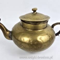 Samowar mosiężny z tacą, płukalnicą i czajniczkiem Rosja XIX/XXw
