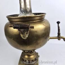 Samowar mosiężny z tacą, płukalnicą i czajniczkiem Rosja XIX/XXw