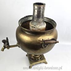 Samowar mosiężny z tacą, płukalnicą i czajniczkiem Rosja XIX/XXw