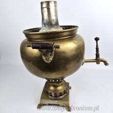Samowar mosiężny z tacą, płukalnicą i czajniczkiem Rosja XIX/XXw