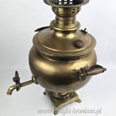 Samowar mosiężny z tacą, płukalnicą i czajniczkiem Rosja XIX/XXw
