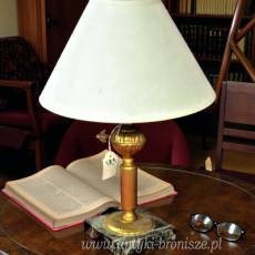 Lampka stolikowa mosiądz marmur Belgia/ Francja  lata 20te nowy abażur WYPRZEDAŻ