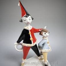 2 Klauny Arlekin Art Deco Hollohaza Węgry wys.21cm