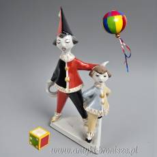 2 Klauny Arlekin Art Deco Hollohaza Węgry wys.21cm
