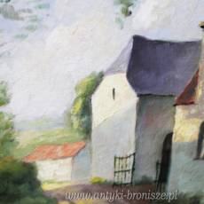 Olej na desce   ,, Droga do fermy ,, Podpisany R . Ganip 44  Belgia 77/67 cm