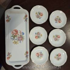 Tacka prostokatna + 6 talerzykow deserowych "Baudour" - Belgia - poz. 1721