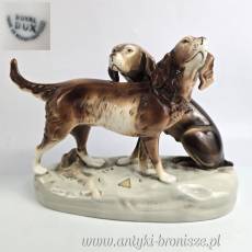 Podwójna figurka psy myśliwskie Retriever i Pointer Royal Dux czeskie Art Nouveau poł. XXw