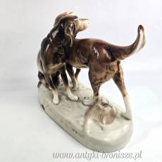 Podwójna figurka psy myśliwskie Retriever i Pointer Royal Dux czeskie Art Nouveau poł. XXw