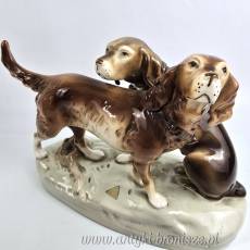 Podwójna figurka psy myśliwskie Retriever i Pointer Royal Dux czeskie Art Nouveau poł. XXw