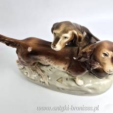 Podwójna figurka psy myśliwskie Retriever i Pointer Royal Dux czeskie Art Nouveau poł. XXw