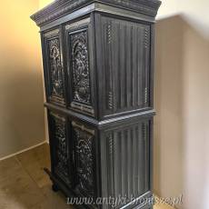 Antyczny kredens pałacowy (bieliźniarka) dębina, płaskorzeźby o tematyce religijnej XIXw - unikat