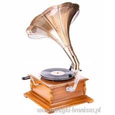 Gramofon Patefon - Kwadrat - Drewniana Skrzynia - Tuba + Igły