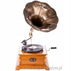 Gramofon Patefon - Kwadrat - Drewniana Skrzynia - Tuba + Igły