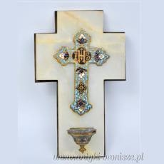 Krzyż kropielnica onyks, emalia komórkowa Francja ok.1905r
