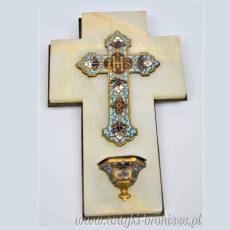 Krzyż kropielnica onyks, emalia komórkowa Francja ok.1905r