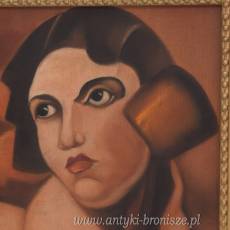 TAMARA De Łempicka - Portret Kobiety - Zielony Welon - Obraz Olejny