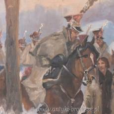 Wojciech Kossak - Przejazd Żołnierzy Przez Wieś - Zimowa Scena Obraz Olejny