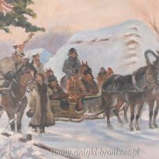 Wojciech Kossak - Przejazd Żołnierzy Przez Wieś - Zimowa Scena Obraz Olejny