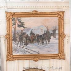 Wojciech Kossak - Przejazd Żołnierzy Przez Wieś - Zimowa Scena Obraz Olejny