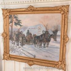 Wojciech Kossak - Przejazd Żołnierzy Przez Wieś - Zimowa Scena Obraz Olejny