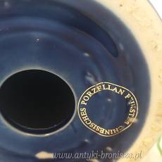 Porcelanowa lampa stołowa kobalt i złoto, dworskie motywy wys. podstawy 42cm