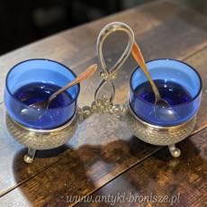 Kabaret do przypraw sygnowany WMF plater giloszowany, wkłady szklane