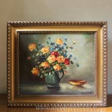 Bukiet kwiatów olej na płótnie -podpisany R,Boret Belgia lata 20/30te 76/66 cm