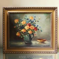 Bukiet kwiatów olej na płótnie -podpisany R,Boret Belgia lata 20/30te 76/66 cm