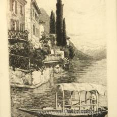 Rycina Oria Jezioro Lugano Villa Fogazzaro podpisana w drewnianej ramie
