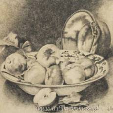 WYPRZEDAŻ Martwa natura -owoce J. Brossillon Belgia 1929r Rysunek piórkiem 70/60cm