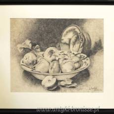 WYPRZEDAŻ Martwa natura -owoce J. Brossillon Belgia 1929r Rysunek piórkiem 70/60cm