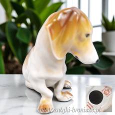 Jamnik siedzący duża figurka 20/15.5cm Steatyt Katowice lata 50te