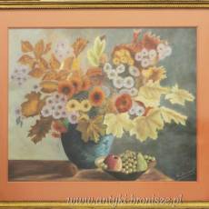 Bukiet kwiatów pastel na kartonie E.Douard Francja 1970r 76/62 cm