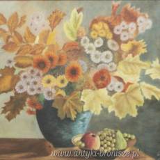 Bukiet kwiatów pastel na kartonie E.Douard Francja 1970r 76/62 cm