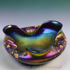 Misa iryzująca, fiolet i złote kwiaty, secesja ok.1900r Loetz Glass Bohemia ( ?)