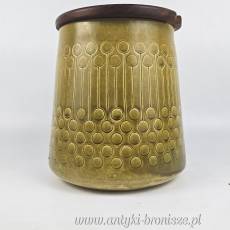 Pojemnik z drewnianą pokrywą wys. 22 cm, ceramika Jasba Niemcy lata 70te