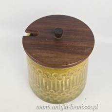 Pojemnik z drewnianą pokrywą wys. 22 cm, ceramika Jasba Niemcy lata 70te
