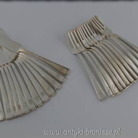 Zestaw sztućów do ryb na 12 osób Art-Deco srebro pr. 800, Franz Bahner Dusseldorf