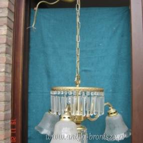 OKAZJA-WYPRZEDAZ !!! - Lampa z mosiadzu zloconego, 3 szklane abazury, 6 punktow swietlnych - poz. 4026