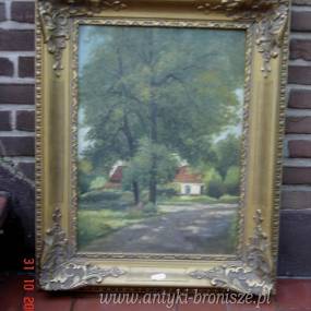 Obraz OND- "Domek w lesie" w ladnej zloconej ramie - rozm. 60x40cm -poz.2345